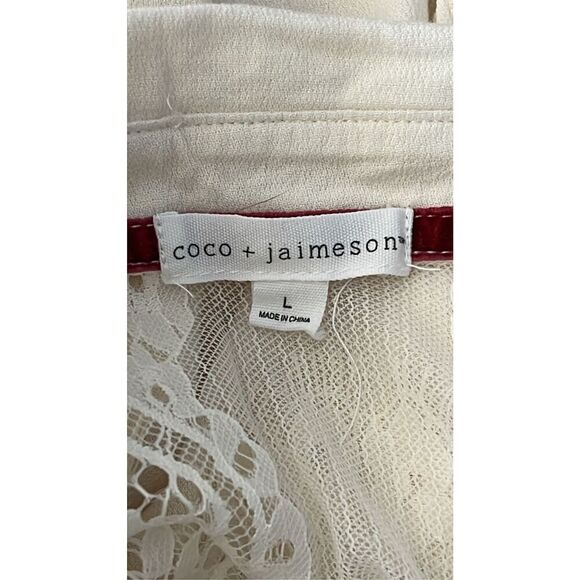 Coco & Jaimeson Women’s L Lace High Low Button Down Shirt Ivory Long Sleeve - Picture 7 of 11